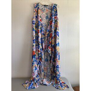 Sugar Lipz Kimono Duster Sleeveless Coquette Floral Boho Cottagecore Ruffle Sz L